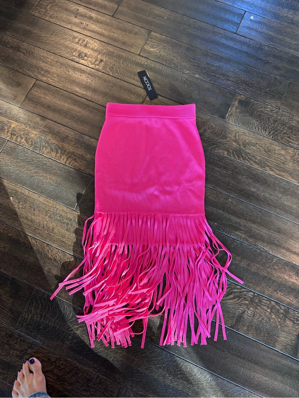 NWT Toccin Hot pink knit fringe skirt XS